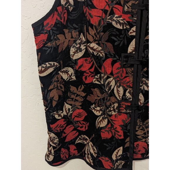 Coldwater Creek Women’s Fall Floral Corduroy Vest Size XL Button Front Black Red - Picture 4 of 6
